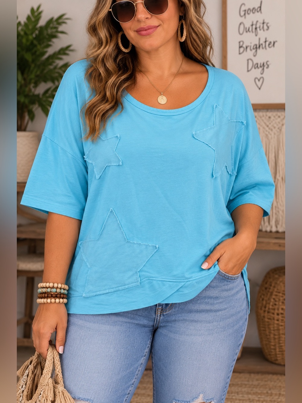 HALCYON Oversized Star Short Sleeve Top EUC